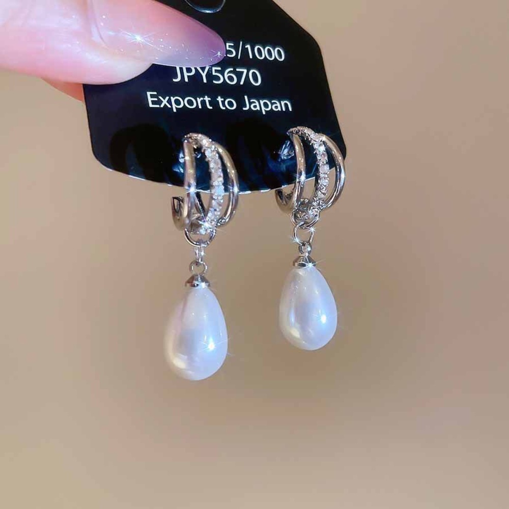 Classic Silver Pearl Drop Earrings - Elegant White Teardrop Dangle